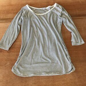 James Perse Top Women 3 Black White Striped Scoop Neck 3/4 Sleeve Preppy 17492
